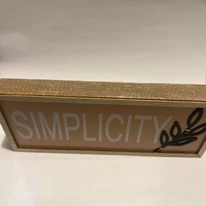 Simplicity Inspirational Quote Peach, White, Black, light wood Decorative Sign